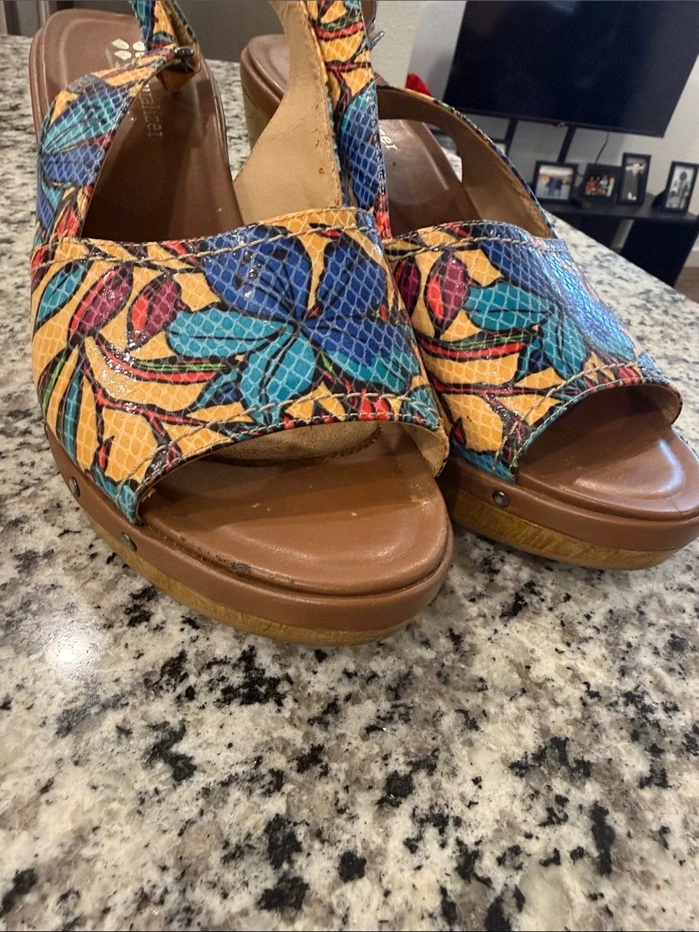 Naturalizer Multicolor Floral Slingback Wedge Sandals